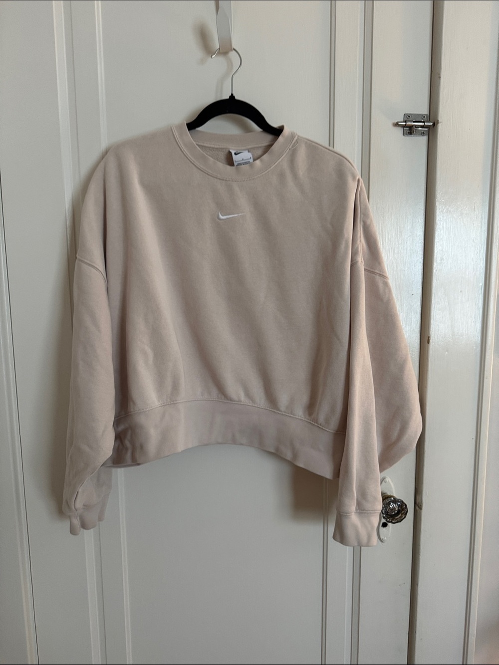 Nike Women's Light Beige Crewneck Sweatshirt with White Swoosh